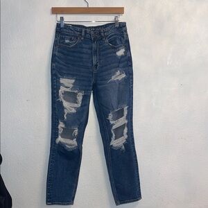 American Eagle Outfitters Ripped Blue Ankle Jeans